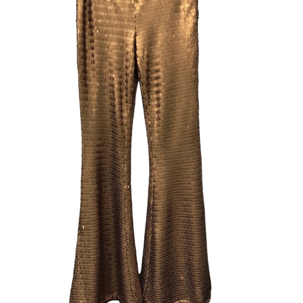 Free People Festival gold sequin flare pants 70’s disco style xs/tp NWOT